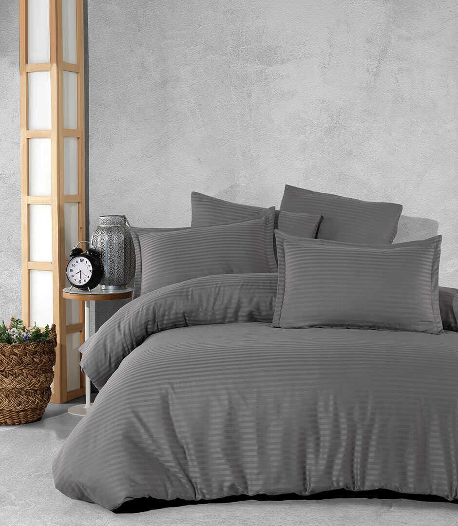 SINNOHOME Stripe PURE COTTON Duvet Cover Set GREY